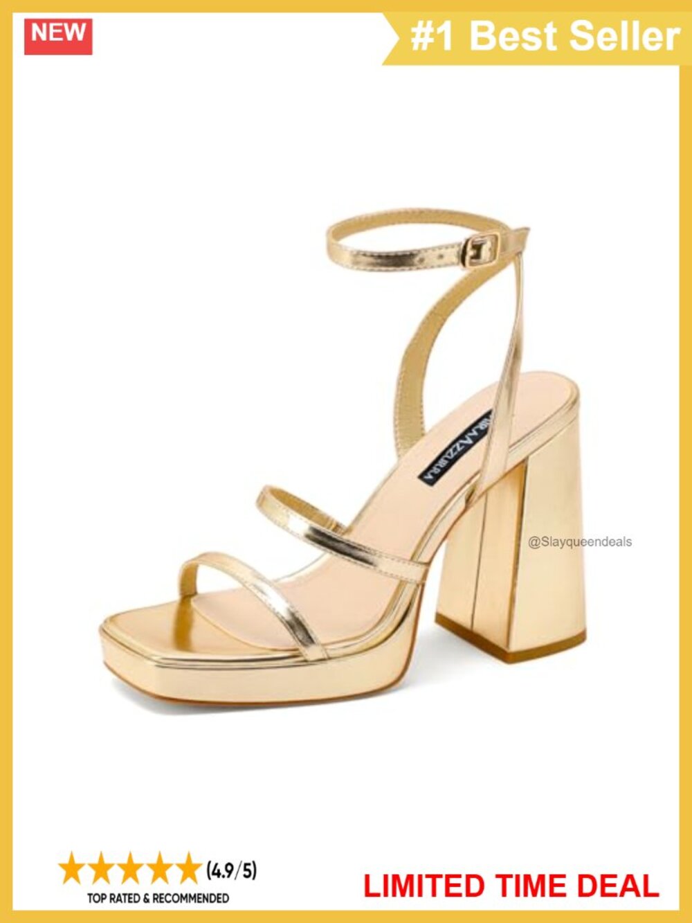Platform Heeled Sandals Faux Leather Square Toe Ankle Strap Dress Shoes